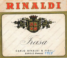 1958 Vino Freisa Carlo Rinaldi Barolo distilleria etichetta pubblicitaria