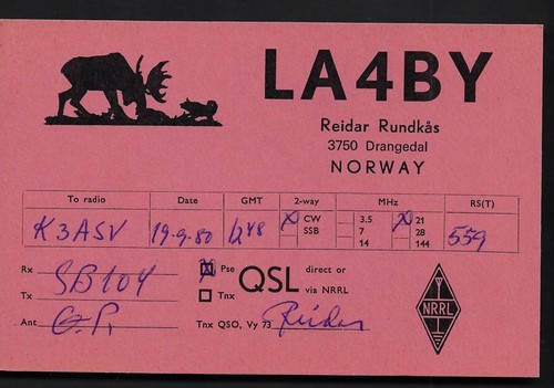 Qsl card la4by reidar - qsl, card"la4by,reidar