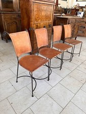 4 Sedie In Ferro Battuto E Cuoio Vintage