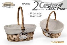 SET 2 CESTE VIMINI CON MANICO MARRONE RIVESTITE TESSUTO BAGNO CUCINA SWEET