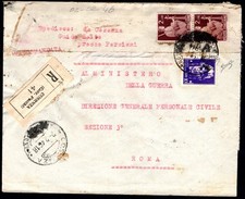 1946 02 FEBBRAIO RACCOMANDATA DA COSENZA PER IL MINISTERO DELLA GUERRA DI ROMA A