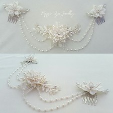 Copricapo da sposa, parrucchiere cristalli perle schiena drappi pizzo matrimonio 