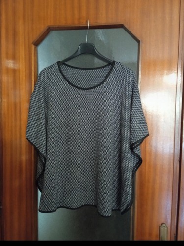 Poncho nero bianco donna - poncho,