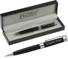 Charles Dickens® Penna A Sfera TROJA Argento/Nero Incisione Laser