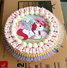 Torta finta per Compleanno Tema Unicorno + Candelina Rosa 4 Anni