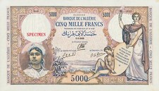 038) Algeria Banque de l'Algerie 5000 Franchi (1942) SPECIMEN - Riproduzione