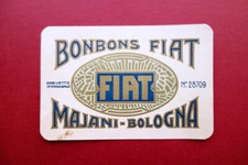 Cartoncino Pubblicitario Bonbons Fiat Majani Bologna Primo '900 Cromolitografia