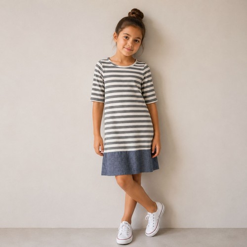Abito denim righe manica 4 - a,