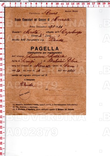 A2879 pagella scuola 1921 - pagella,