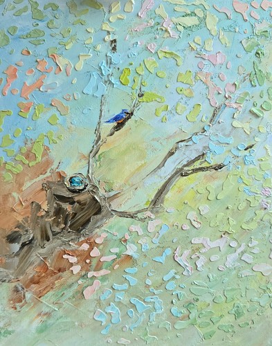 Quadro olio astratto uccellino