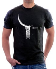T-shirt Spaceman Man on the Moon Space NASA razzo aiuto divertente cotone nero Z9787