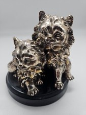 Statuetta gattini su piedistallo - silver plated