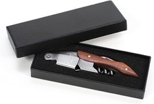 Coltello da cameriere acciaio inox legno cavatappi sommelier apribottiglie NUOVO