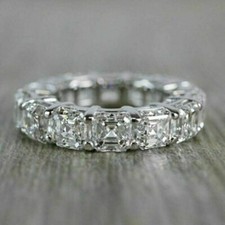 Anello a fascia con diamanti taglio Asscher 4 ct creati in laboratorio in argento placcato oro bianco 14 carati