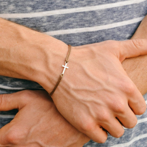 Bracciale pelle marrone con - bracciale,