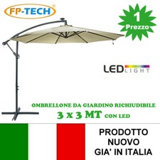 OMBRELLONE DA GIARDINO 3X3 DECENTRATO CON PANNELLO SOLARE E 24 LED GIA MONTATI