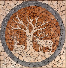 Rosone di 2 CERVI a Mosaico di marmo su rete Anticato Invecchiato 60X60X1 cm