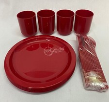 Set da pic nic portatile Interplast per 4 persone rosso posate bicchieri piatti