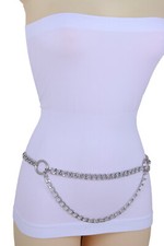 Donna Timeless Look Cintura Metallo Argento Catena a Maglia Lato Anello Charms M