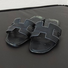 HERMES Oran "H" Nero Sandalo Mules Slides Scarpe Donna Taglia: EU38 US8