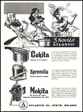 PUBBLICITA' 1957 COKITA MOKITA SPREMITA ATLANTIC MILANO CAFFETTIERA SPREMIAGRUMI