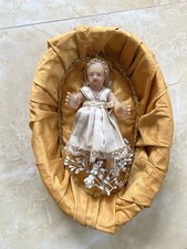 Gesù bambino d’epoca in Cera con Culla  19 Cm