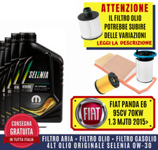 KIT TAGLIANDO FIAT 500 PANDA E6 1.3 MULTIJET 95CV 2015 +4L OLIO SELENIA WR 0W30