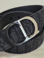 Christian Dior Cintura Jacquard CD Nera Fibbia Cromata Reversibile 30/32 Vita