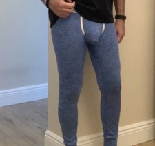 Leggings uomo sexy blu senza appendere marsupio nuovo con marsupio sagomato migliorato - gay