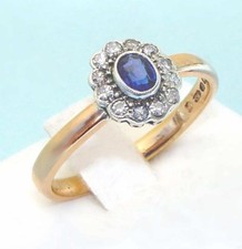 Magnifico Anello Oro 22K e Platino - Zaffiro blu e 12 Diamanti - Anni 40