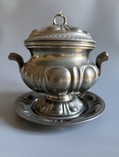 Antica Biscottiera Porta Bon Bon Centrotavola in Peltro con Piatto Peso 1,1116kg