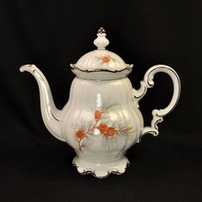 Caffettiera Hutschenreuther Le pigne verde marrone 1956-1969 bianca con platino