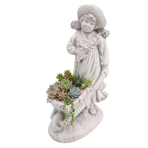 Statua bambina con carriola - bambina,