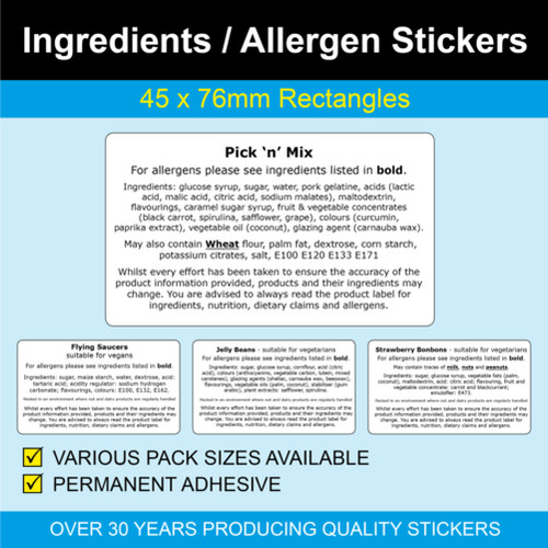Ingredients labels x 76mm - x,