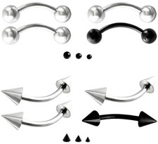 Set 2 Piercing Banana Curved Barbell Piercing Sopracciglia Nero Argento