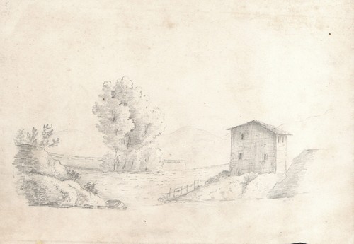Paesaggio collina con casa - paesaggio, casa-
