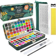 Set Acquerelli Professionali 100 Colori in Scatola Portatile, Con Pennello E Car