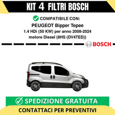 KIT BOSCH 4 Filtri tagliando per PEUGEOT Bipper Tepee 1.4 HDi 50 kw Diesel 20...