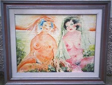 DUE DONNE - VECCHIO, GRANDE, MATERICO QUADRO DIPINTO OLIO SU TELA