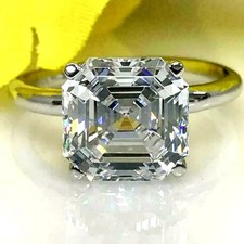 Anello Diamante Bianco Naturale Taglio Asscher Certificato 4,00 Ct VVS1 Finitura Oro Bianco