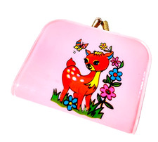 BAMBI / DEER / CERBIATTO 70s borsellino porta monete plastica clip rosa kawaii