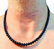 Collana pietre dure naturali da uomo di onice nero in acciaio inox 40 cm con