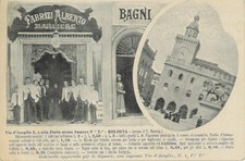Cartolina pubbl. storica. Bologna, FABRIZI ALBERTO Barbiere, Bagni. Scritta 1900