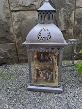 Presepe napoletano artigianale in lanterna con pastori in creta , Crib