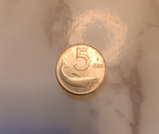 moneta di 5 lire 1954 italiana con delfino, perfette condizioni 