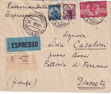 1950 raccomandata espresso da Firenze a Diacceto con Democratica 5, 20 e 100 lir