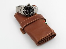 Porta Orologi Rotolo Pelle Liscia Marrone Cognac 5 Posti Morbido Artigianale New