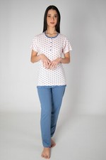 PIGIAMA ESTIVO 100% FRESCO COTONE CON DETTAGLI IN PIZZO E COLORI  A CONTRASTO