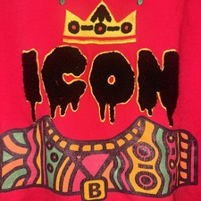 RARE Embroidered Spark Red King Icon Sz L Luxury Sweater Classic 90s Vibe