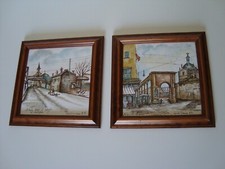 Coppia di piastrelle dipinte a mano - incorniciate (Vedute della vecchia Milano)